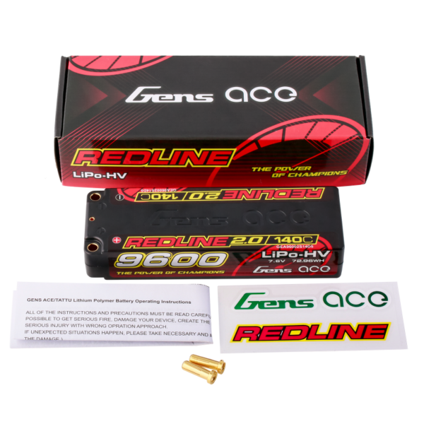 9600mAh 140C 7.6V 2S Gens ace Redline 2.0 Series HardCase HV Lipo Battery (5mm, 324g)