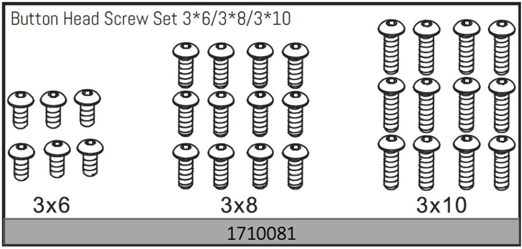 Absima Button Head Screw Set 3*6/3*8/3*10