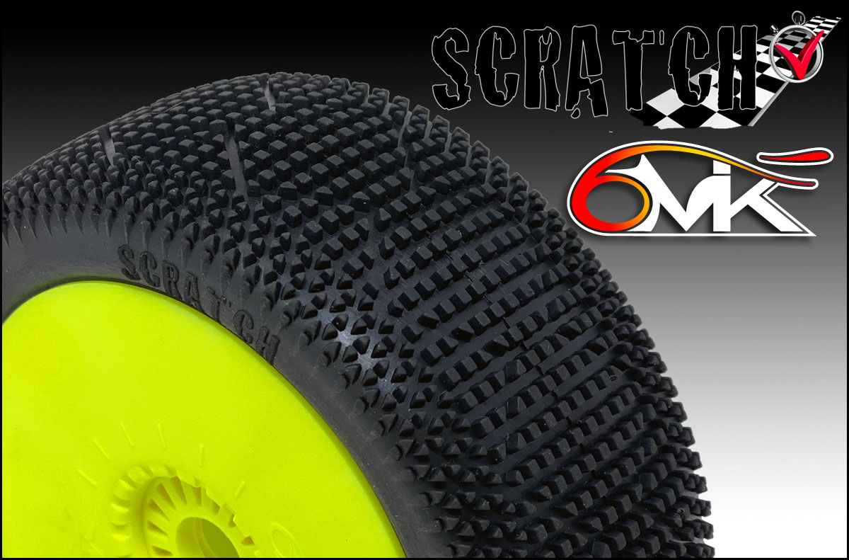 6Mik Scratch-T CS - 1:8 Truggy rattad liimitud kollastele velgedele 2 6Mik Scratch-T CS - 1:8 Truggy rattad liimitud kollastele velgedele