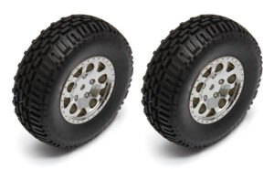 Team Associated SC10B Front Wheels/Tires, mounted, chrome