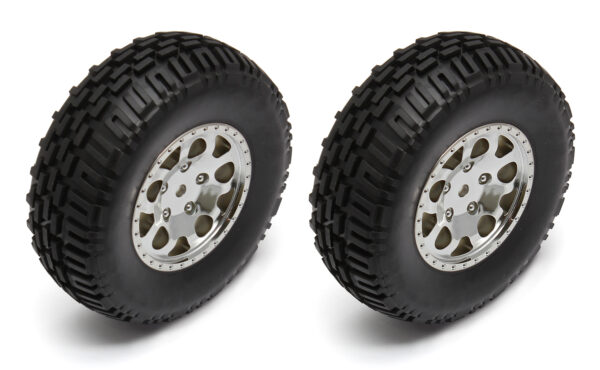 Team Associated SC10B Front Wheels/Tires, mounted, chrome