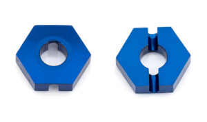 Team Associated B64 Front Wheel Hexes, 12 mm, blue aluminum (3.5mm thick)