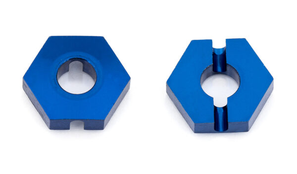 Team Associated B64 Front Wheel Hexes, 12 mm, blue aluminum (3.5mm thick)