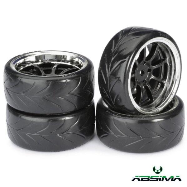 Absima Wheel Set Drift LP " 9 Spoke / Profile A" black/chrome 1:10 (4 pcs)