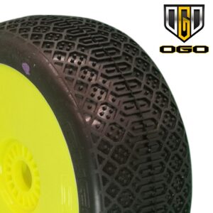 Ogo CHESTE (Clay) 1/8 Buggy Wheels, Inserts, Yellow Rims (2) Unglued (0103GCY)