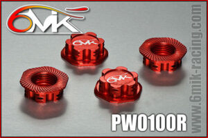 6Mik serrated & locking 1/8 Wheel Nut 1.0mm Red (4)