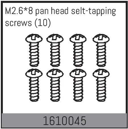 Absima 1610045 Ruuvit M2.6x8mm Itselankeavat PH (10) 1 Absima 1610045 Screws M2.6x8mm Self Tapping PH (10)
