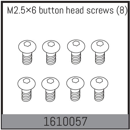 Absima 1610057 Screws BH M2.5x6mm (8) 1 Absima 1610057 Screws BH M2.5x6mm (8)