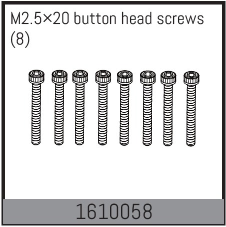 Absima 1610058 Screws BH M2.5x20mm (8) 1 Absima 1610058 Screws BH M2.5x20mm (8)