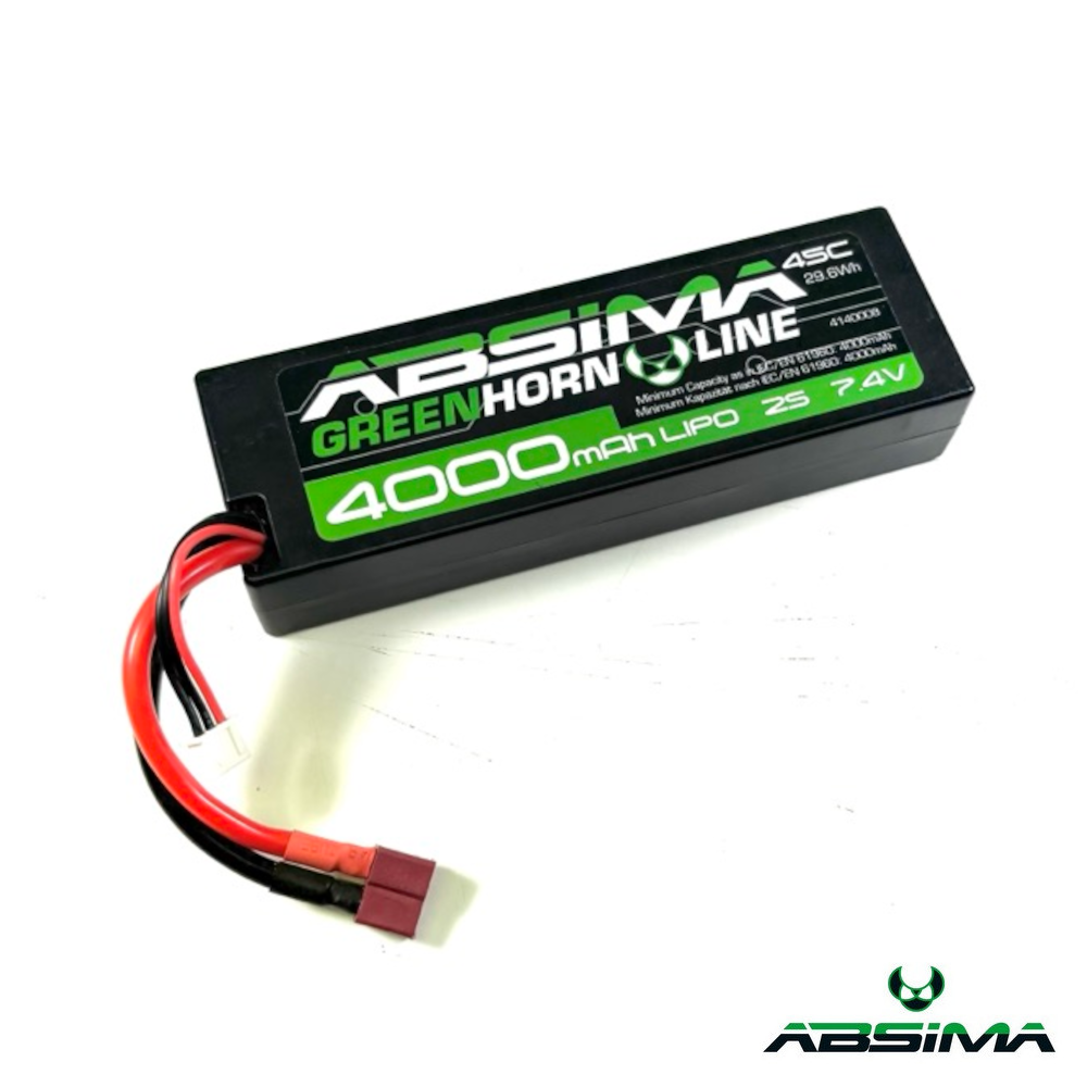 Absima 4000 mAh 50C 7,4 V 2S LiPo Akku Hardcase T-Stecker 1 Absima 4000mAh 50C 7.4V 2S LiPo Battery Hardcase T-Plug