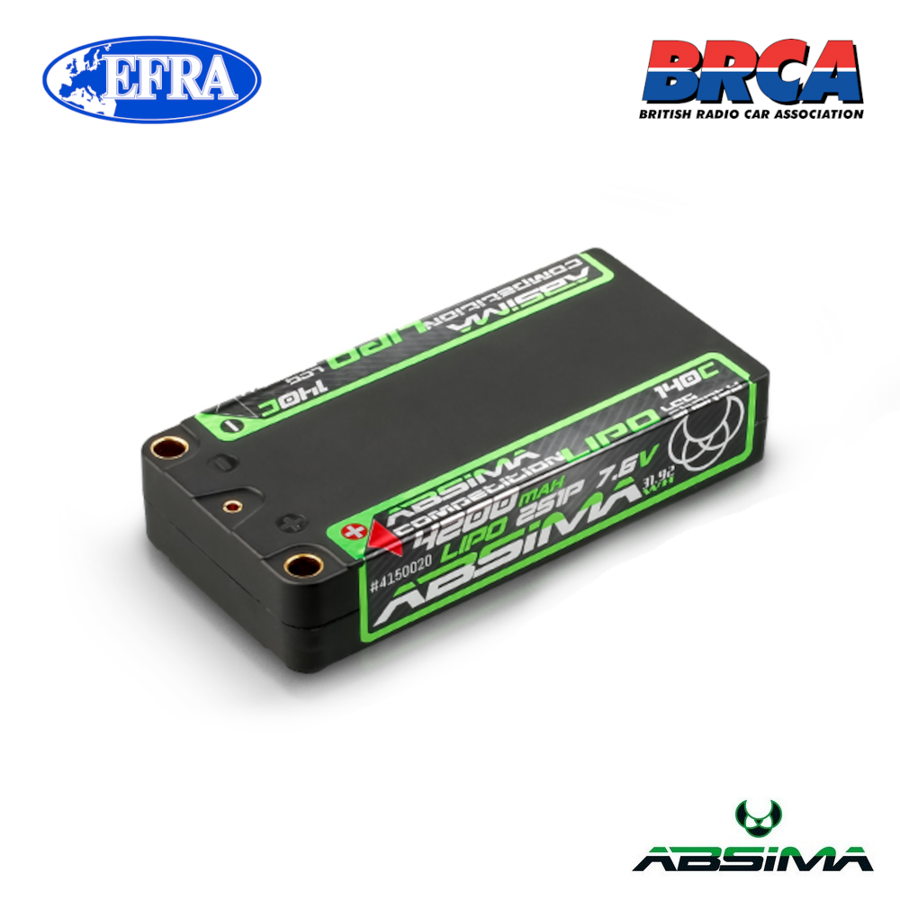 Absima 4200mAh 140C 7.6V 2S LiPo Aku LCG Shorty 1 Absima 4200mAh 140C 7.6V 2S LiPo LCG Shorty Battery