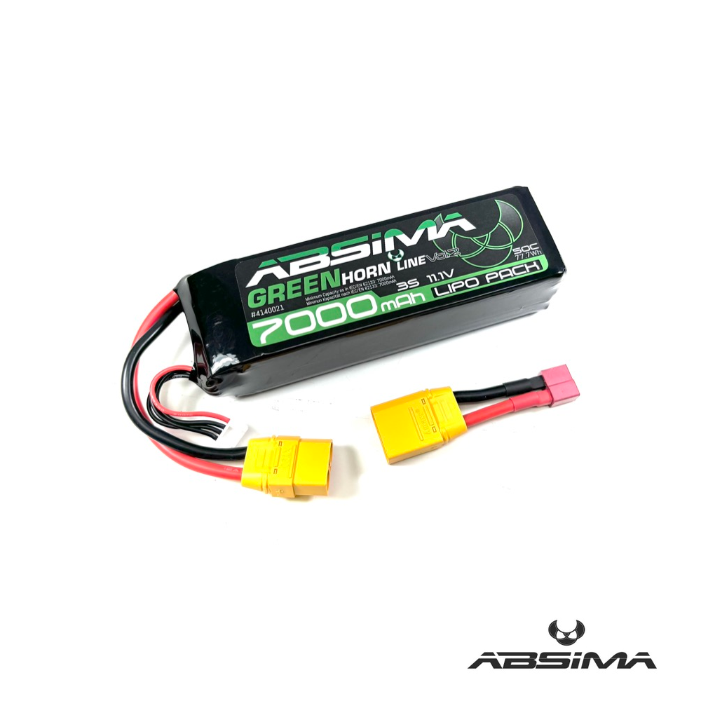 Absima 7000mAh 50C 11.1V 3S LiPo Akku Softcase XT90|T-Plug 2 Absima 7000mAh 50C 11.1V 3S LiPo Akku Softcase XT90|T-Plug