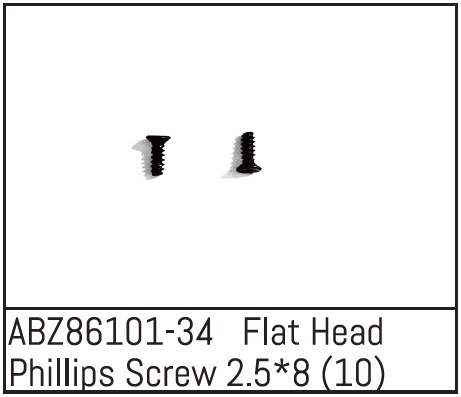 Absima ABZ86101-34 Flat Head Phillips Screw 2.5*8 - Mini AMT (10) 1 Absima ABZ86101-34 Flat Head Phillips Screw 2.5*8 - Mini AMT (10)