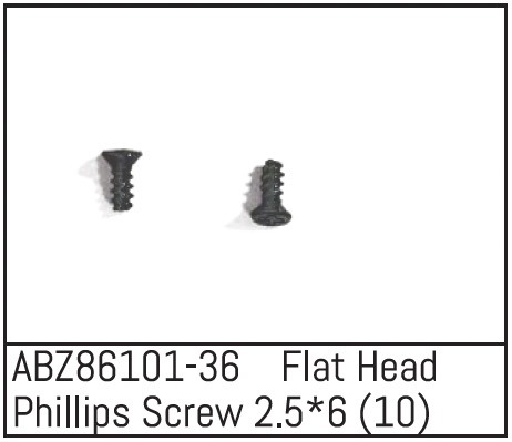 Absima ABZ86101-36 Flat Head Phillips Screw 2.5*6 - Mini AMT (10) 1 Absima ABZ86101-36 Flat Head Phillips Screw 2.5*6 - Mini AMT (10)