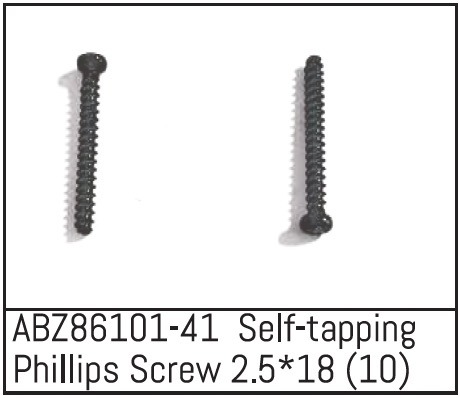 Absima ABZ86101-41 Self-tapping Phillips Screw 2.5*18 - Mini AMT (10) 1 Absima ABZ86101-41 Self-tapping Phillips Screw 2.5*18 - Mini AMT (10)