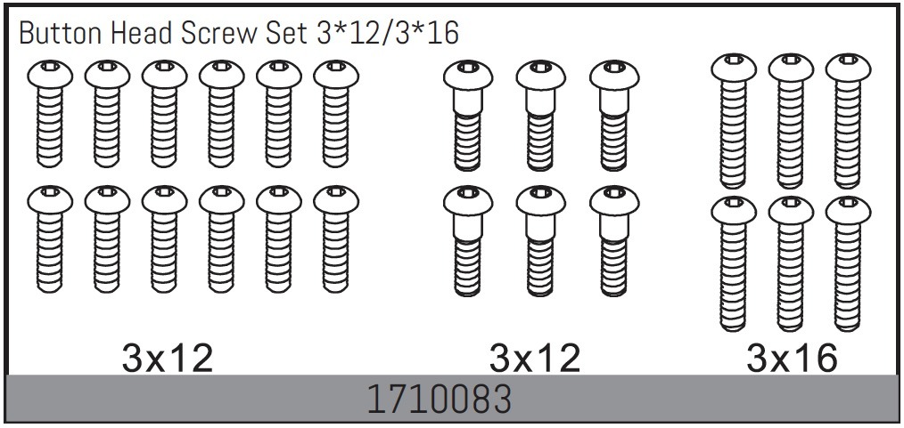 Absima Button Head Screw Set 3*12/3*16 1 Absima Button Head Screw Set 3*12/3*16