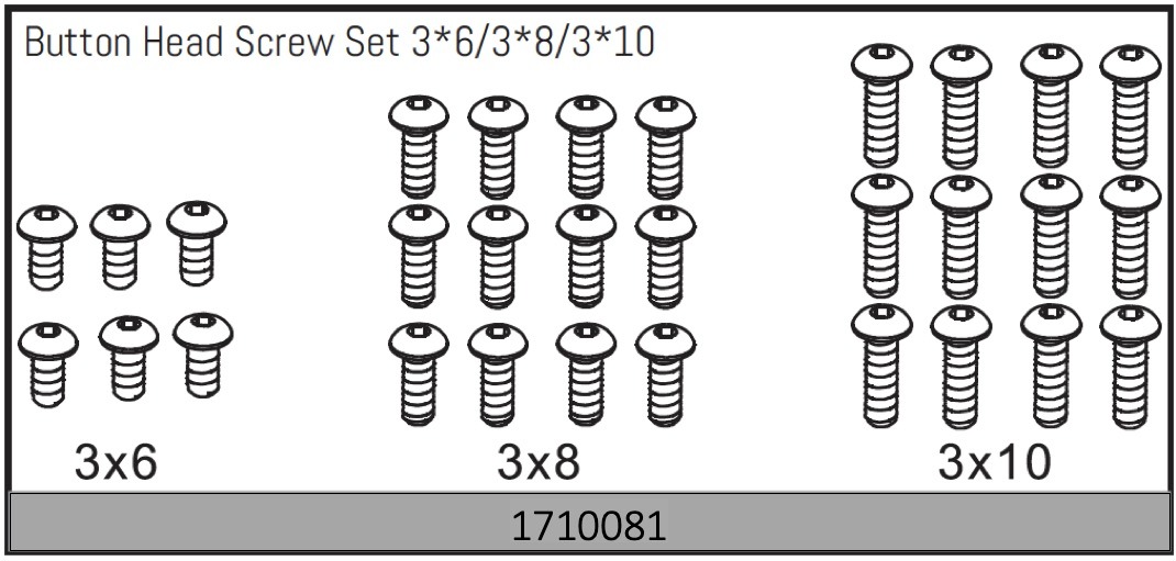 Absima Button Head Screw Set 3*6/3*8/3*10 1 Absima Button Head Screw Set 3*6/3*8/3*10