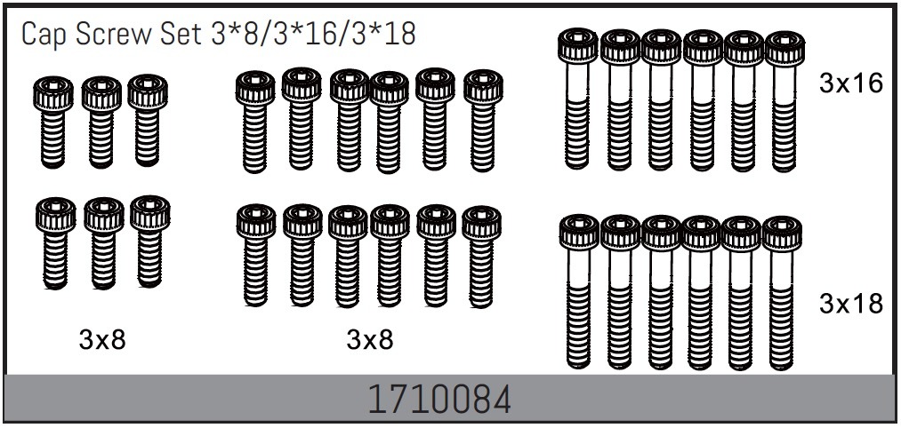 Absima Cap Screw Set 3*8/3*16/3*18 1 Absima Cap Screw Set 3*8/3*16/3*18