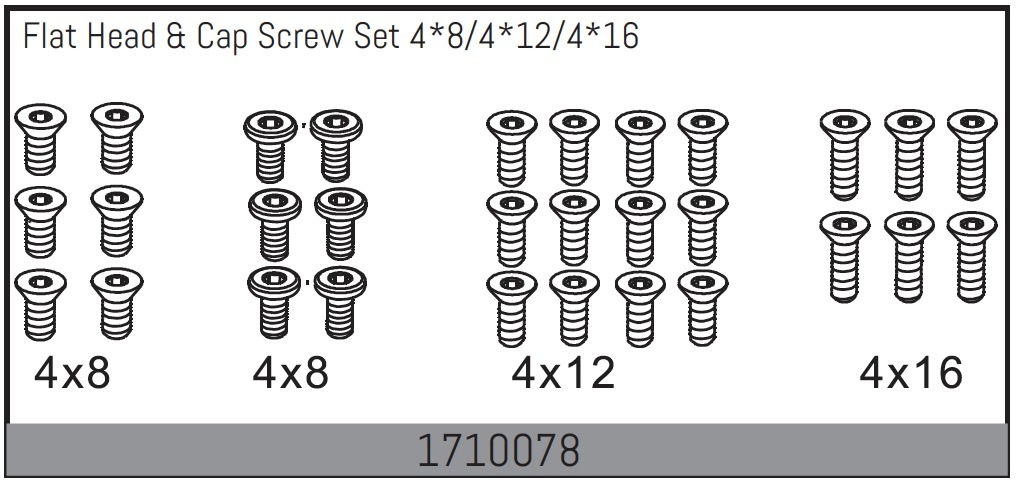 Absima Flat Head & Cap Screw Set 4*8/4*12/4*16 1 Absima Flat Head & Cap Screw Set 4*8/4*12/4*16