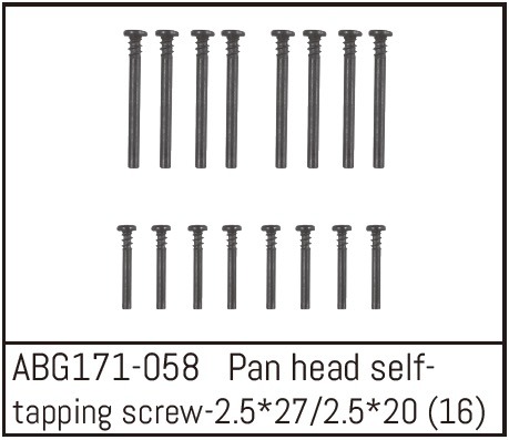 Absima Pan Head Screw M2.5*27 (8) / M2.5*20 (8) 1 Absima Pan Head Screw M2.5*27 (8) / M2.5*20 (8)
