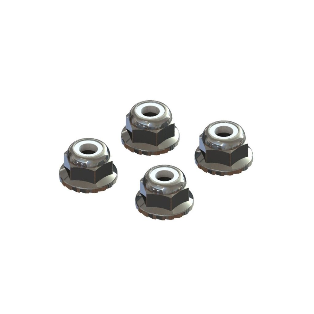 Arrma RC 7Mm Flanged Nyloc Locknut, Silver (4) ARAC9699
