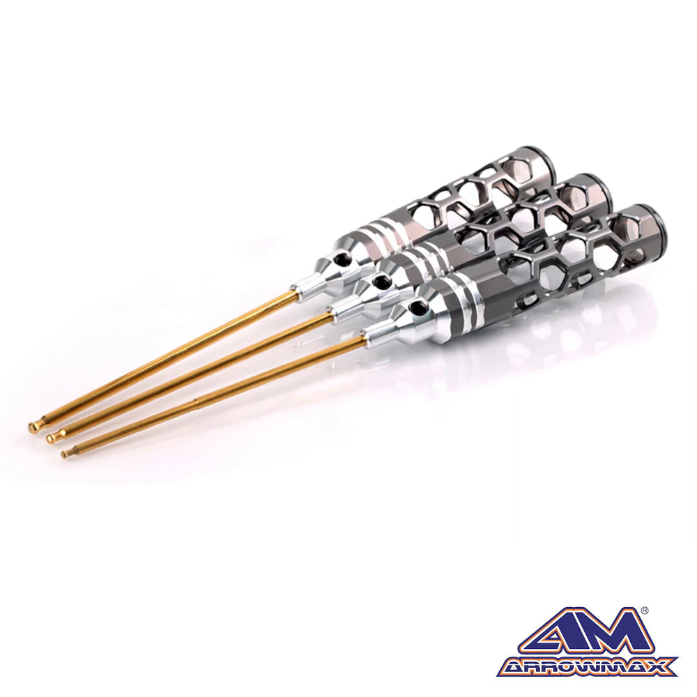 Arrowmax Kugelkopf-Inbusschlüssel-Set 3 Stk. 2,0, 2,5 & 3,0 x 120 mm Honeycomb 1 Arrowmax Ball Driver Hex Wrench 3pcs Set 2.0, 2.5 & 3.0 x 120mm Honeycomb