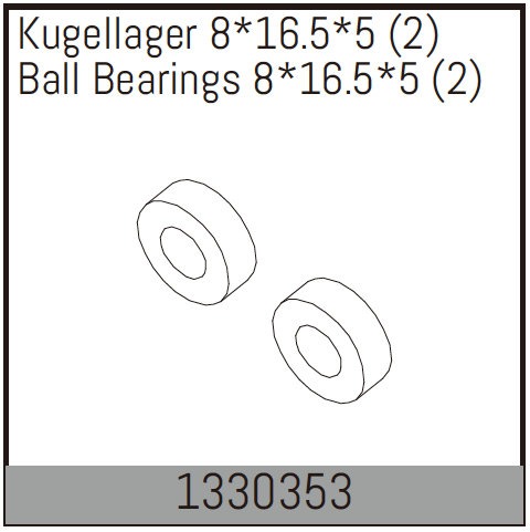 Ball Bearing 8x16.5x5mm (2) (1330353) Absima 1 Ball Bearing 8x16.5x5mm (2) (1330353) Absima