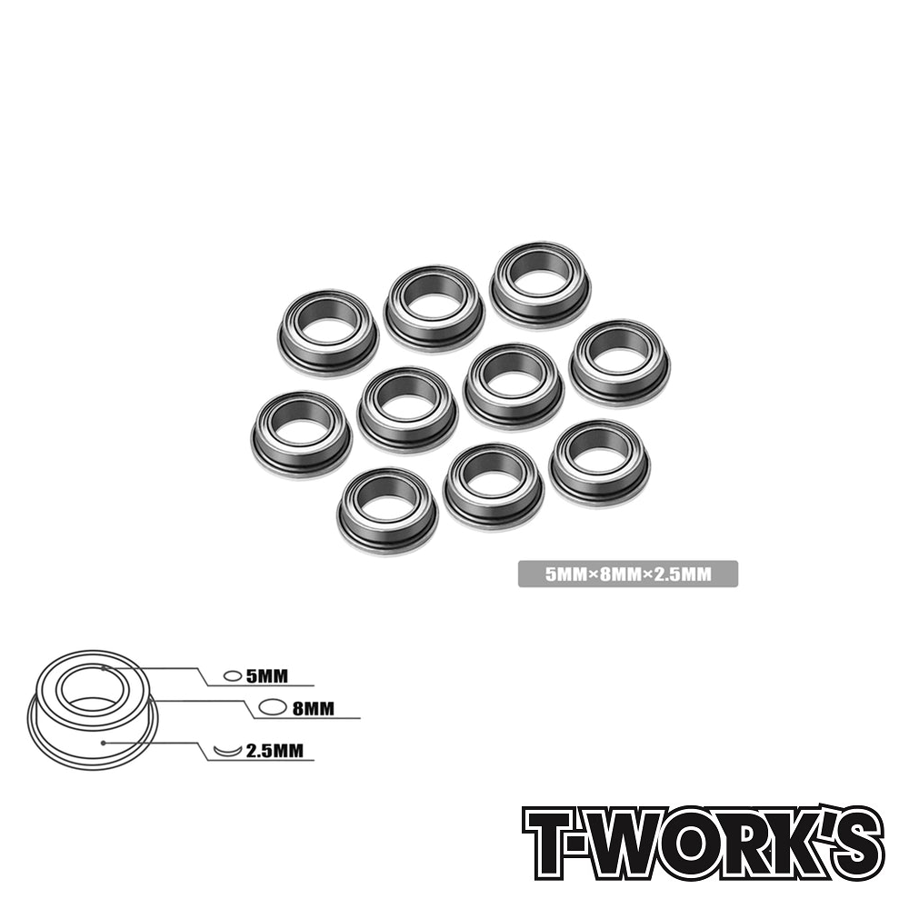 Ball Bearings 5x8x2.5mm Flanged 2xZZ (10) - T-Work's BB-5825F-10 1 Ball Bearings 5x8x2.5mm Flanged 2xZZ (10) - T-Work's BB-5825F-10