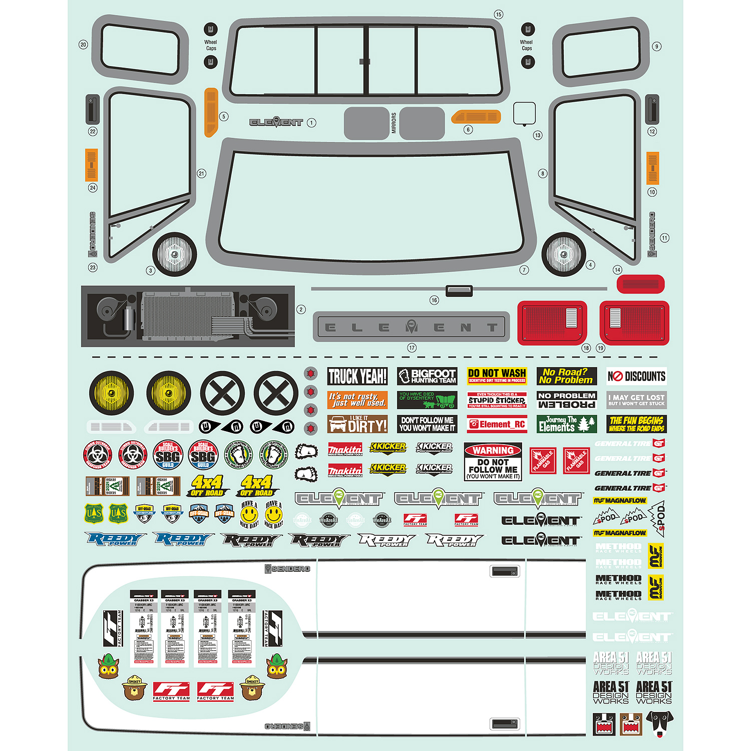 Element RC Sendero HD Decal Sheet 1 Element RC Sendero HD Decal Sheet