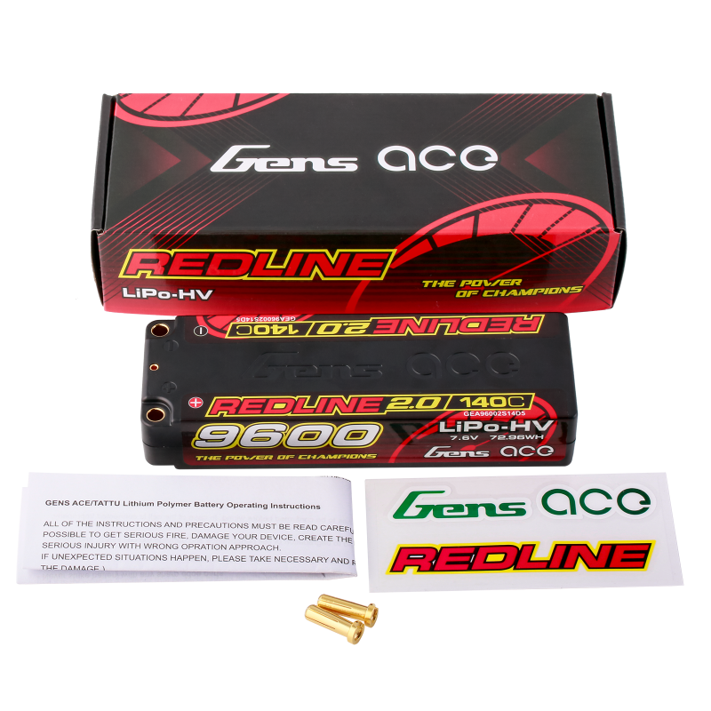 Gens Ace 9600mAh 140C 7.6V 2S LiPo Aku HV Redline 2.0 Hard Case (5mm, 324g) 5 Gens Ace 9600mAh 140C 7.6V 2S LiPo Aku HV Redline 2.0 Hard Case (5mm, 324g)