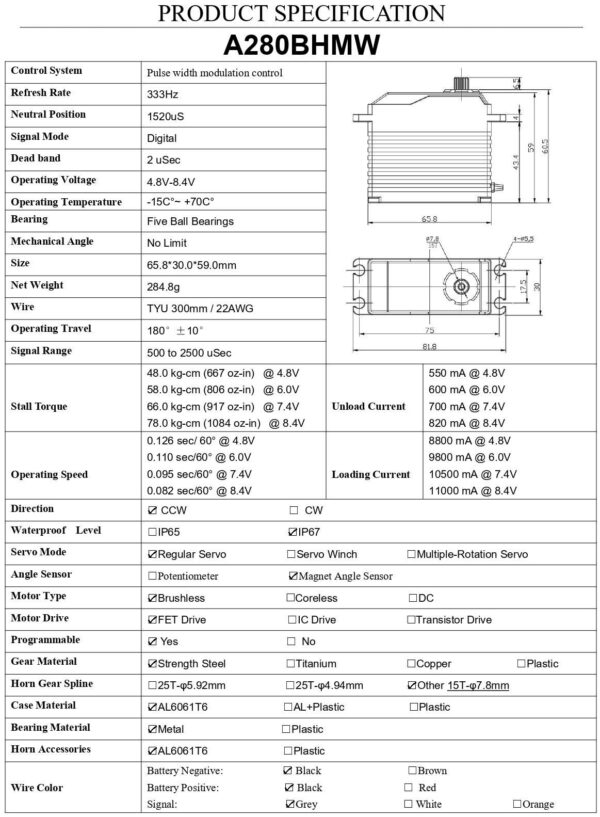AGF RC A280BHMW 2S Servo (78kg/0.082s/8.4V)