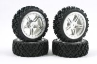 Fastrax 1/10th Rally Block Tire on Touring 5-Spoke Wheel - (4) Chrome