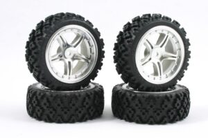 Fastrax 1/10th Rally Block Tire on Touring 5-Spoke Wheel - (4) Chrome