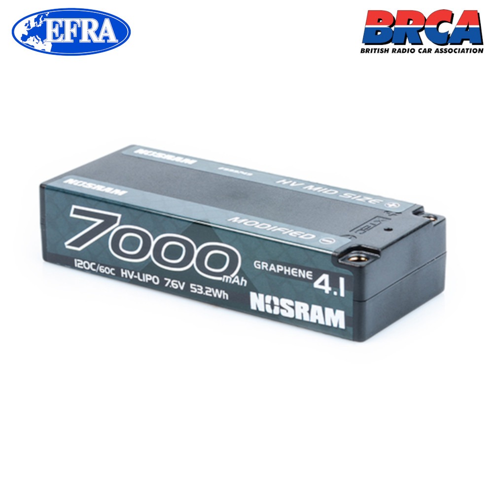 Nosram 7000mAh 7.6V 120C LiPo 2S Aku Long Shorty (5mm,261g) 1 Nosram 7000mAh 7.6V 120C 2S LiPo Battery Long Shorty (5mm,261g)
