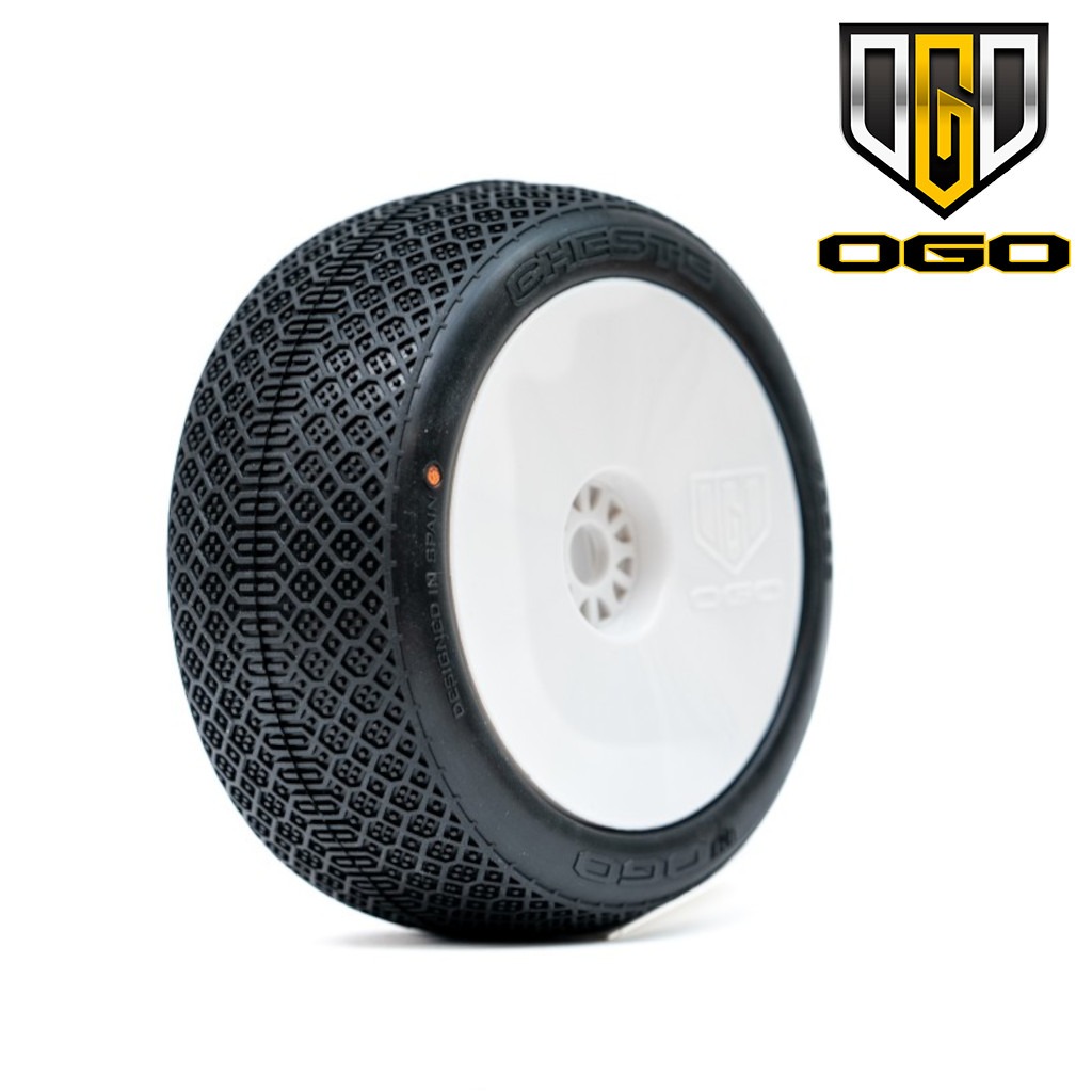 Ogo CHESTE (Clay) 1:8 Truggy Rattad, Sisud, Valged veljed (2) Liimimata (T0103GCV) 1 Ogo CHESTE (Clay) 1:8 Truggy Wheels, Inserts, White Rims (2) Unglued (T0103GCV)