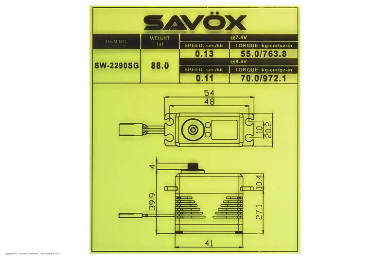 Savöx SW-2290SG (70kg/0.11s/8.4V) HV BL Digital WP servo 8 Savöx SW-2290SG (70kg/0.11s/8.4V) HV BL Digital WP servo