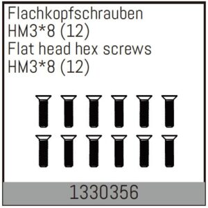 Screws Flat Head M3x8mm (12) (1330356) Absima