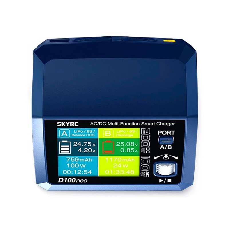 SkyRC D100neo AC/DC kahe kanaliga nutikas laadija - 100W AC / 200W DC 2 SkyRC D100neo AC/DC kahe kanaliga nutikas laadija - 100W AC / 200W DC