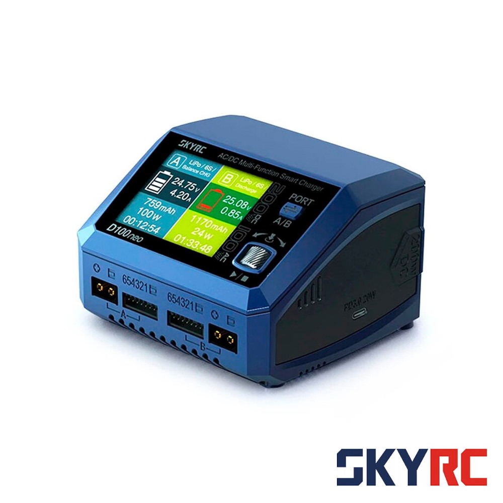 SkyRC D100neo AC/DC kahe kanaliga nutikas laadija - 100W AC / 200W DC 1 SkyRC D100neo AC/DC Dual Channel Smart Charger - 100W AC / 200W DC