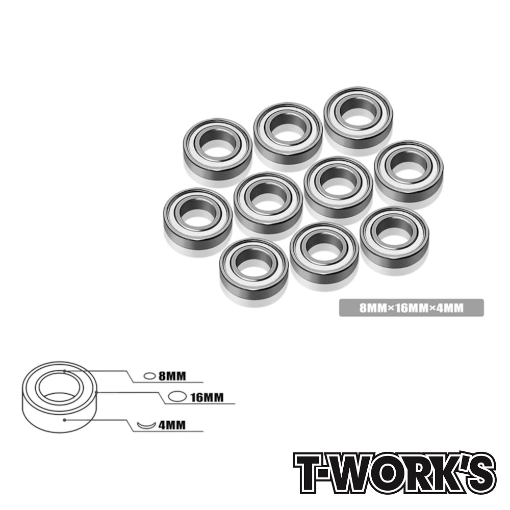 T-Work's Ball Bearings 8x16x4mm T-Work's Ball Bearing 8x16x4mm (10) #BB-8164 1 T-Work's Ball Bearing 8x16x4mm (10) #BB-8164