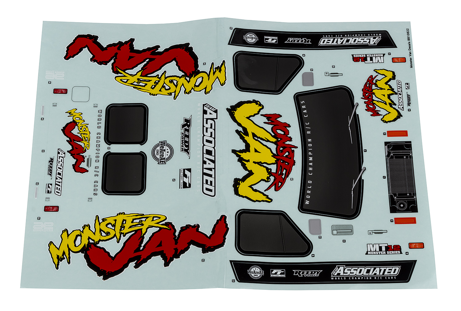 Team Associated MT12 Monster Van Dekorbogen 1 Team Associated MT12 Monster Van Decal Sheet