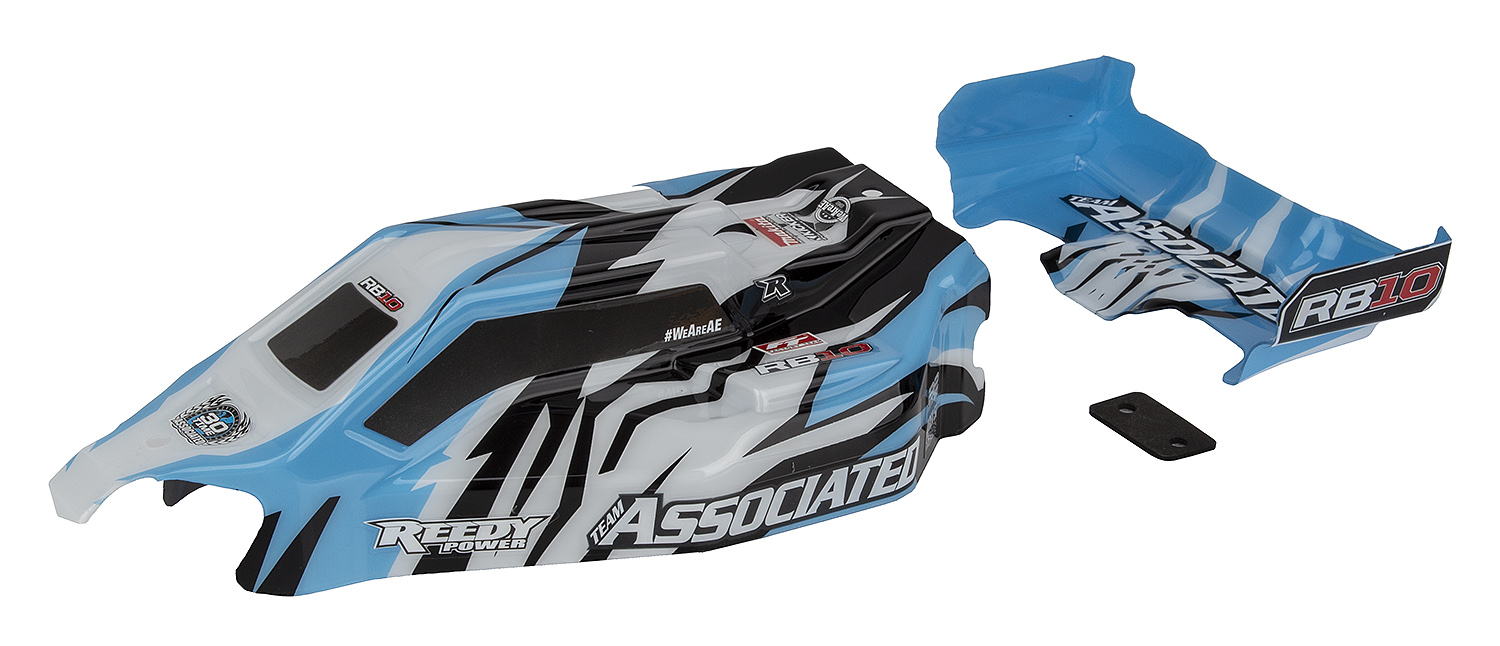 Team Associated RB10 RTR Karosserie und Spoiler, blau 1 Team Associated RB10 RTR Body and Wing, blue