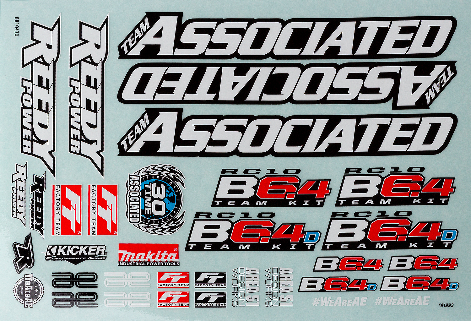Team Associated RC10B6.4 Aufkleberbogen 1 Team Associated RC10B6.4 Decal Sheet