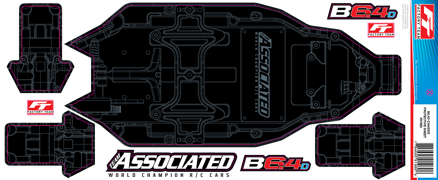 Team Associated RC10B6.4D FT Chassisschutzfolie, bedruckt 1 Team Associated RC10B6.4D FT Chassis Protective Sheet, printed