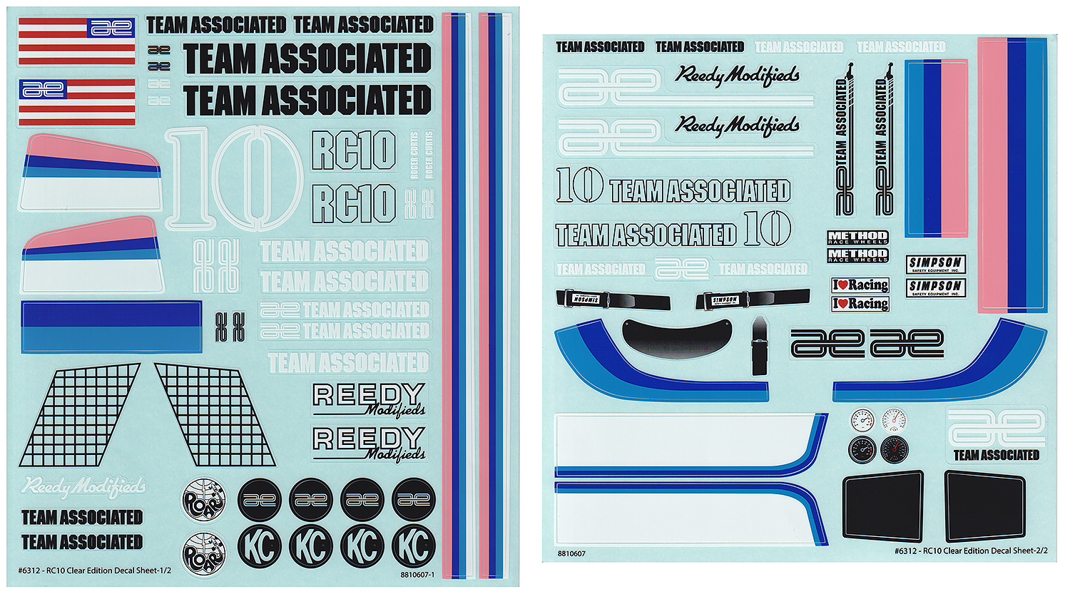 Team Associated RC10CC Dekorbögen 1 Team Associated RC10CC Decal Sheets