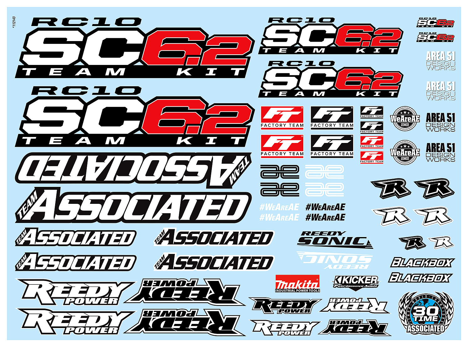 Team Associated RC10SC6.2 Dekorbogen 1 Team Associated RC10SC6.2 Decal Sheet