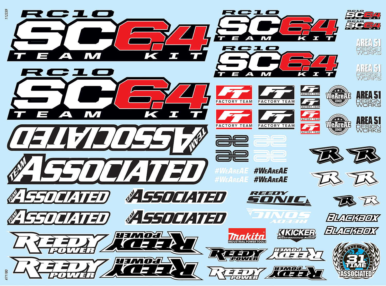 Team Associated RC10SC6.4 Aufkleberbogen 1 Team Associated RC10SC6.4 Decal Sheet