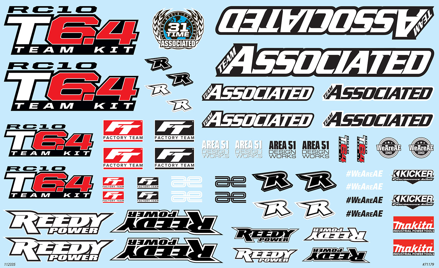 Team Associated RC10T6.4 Aufkleberbogen 1 Team Associated RC10T6.4 Decal Sheet
