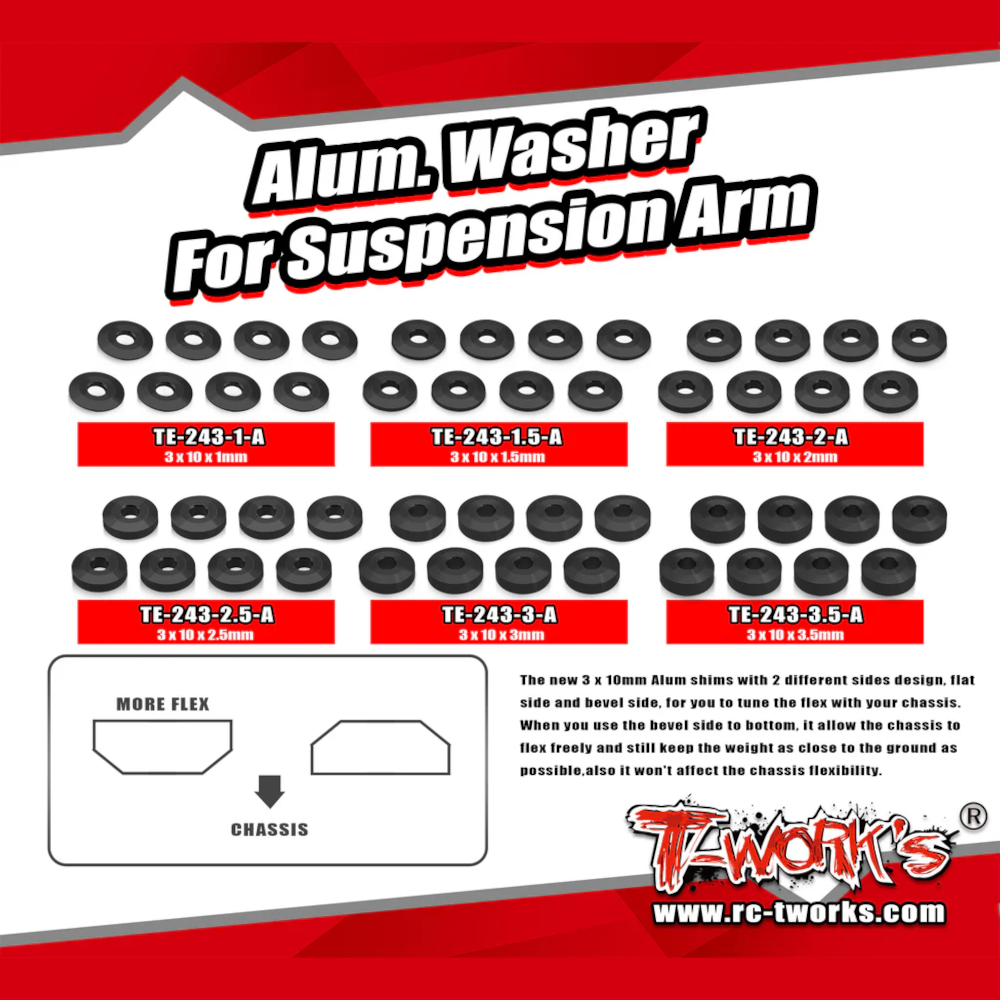 Washer For Suspension Arm AL 3x10mm (36) - T-Work's TE-243-A 1 Washer For Suspension Arm AL 3x10mm (36) - T-Work's TE-243-A
