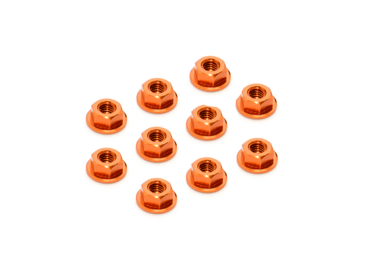Xray Alu-Mutter M4 mit gezahntem Flansch - Orange (10) 1 Xray Alu Nut M4 With Serrated Flange - Orange (10)